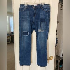 Cabi size 16 slim boyfriend patchy jeans